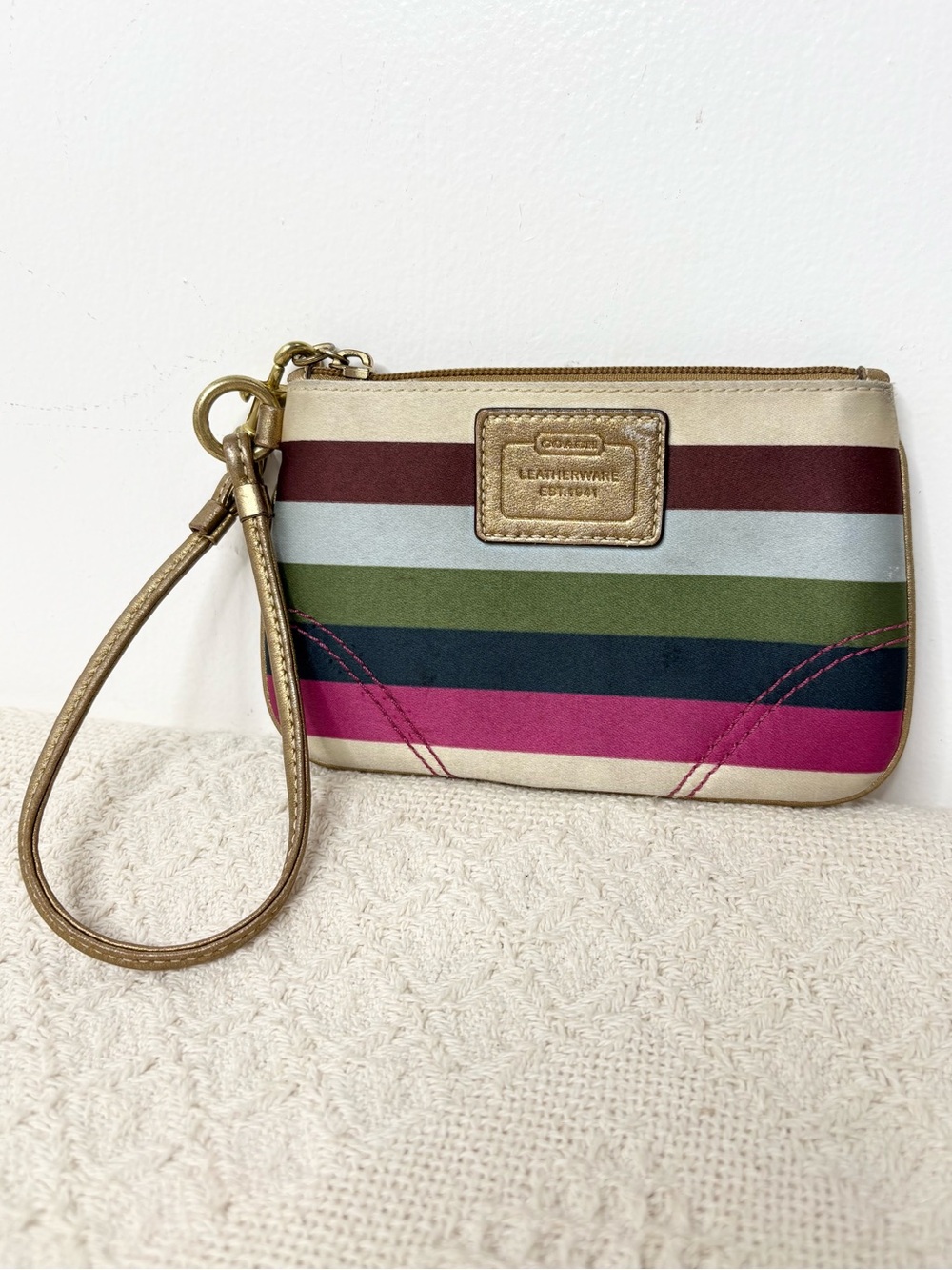 PROJECT Y2K Coach Legacy Stripe Small Wristlet Anniversary Satin Clip In Pouch - Picture 2 of 8